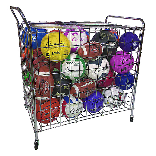 Champion Sports Portable Lockable Ball Locker, Metal, 176 lb Capacity, 24 x 39 x 40, Chrome (BLX)