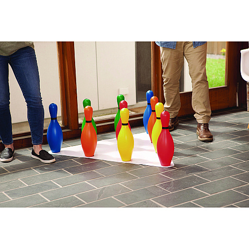 Champion Sports Plastic Bowling Pin Set, Assorted Colors, 10/Set (BP10CLR)