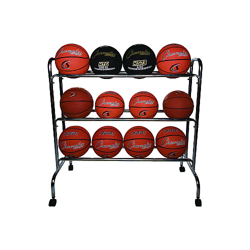 Champion Sports Powder-Coated Ball Cart, Metal, 132 lb Capacity, 17 x 41 x 41, Silver (BRC3)