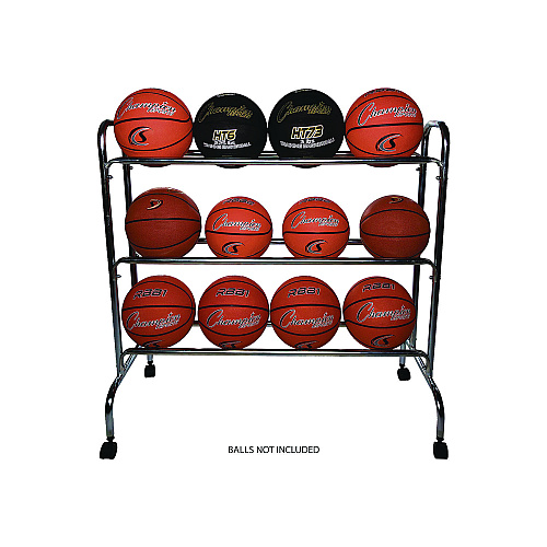 Champion Sports Powder-Coated Ball Cart, Metal, 132 lb Capacity, 17 x 41 x 41, Silver (BRC3)