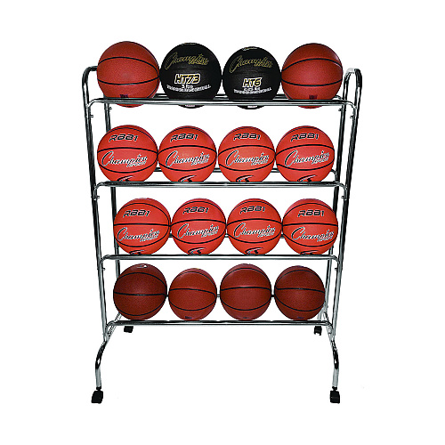 Champion Sports Powder-Coated Ball Cart, Metal, 132 lb Capacity, 17 x 41 x 53, Silver (BRC4)