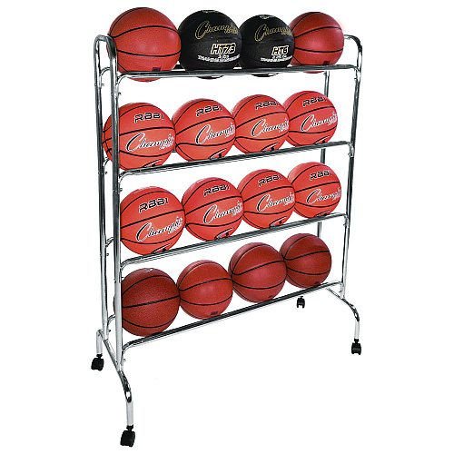 Champion Sports Powder-Coated Ball Cart, Metal, 132 lb Capacity, 17 x 41 x 53, Silver (BRC4)