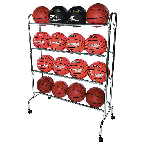 Champion Sports Powder-Coated Ball Cart, Metal, 132 lb Capacity, 17 x 41 x 53, Silver (BRC4)