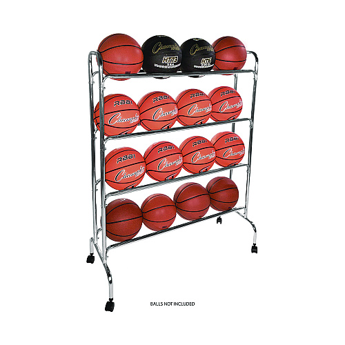 Champion Sports Powder-Coated Ball Cart, Metal, 132 lb Capacity, 17 x 41 x 53, Silver (BRC4)