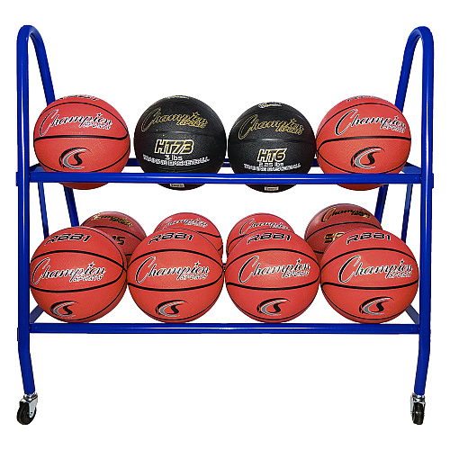 Champion Sports Heavy-Duty Deluxe Ball Cart, Metal, 132 lb Capacity, 17.5 x 38 x 35.75, Blue (BRC12)
