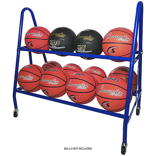 Champion Sports Heavy-Duty Deluxe Ball Cart, Metal, 132 lb Capacity, 17.5 x 38 x 35.75, Blue (BRC12)