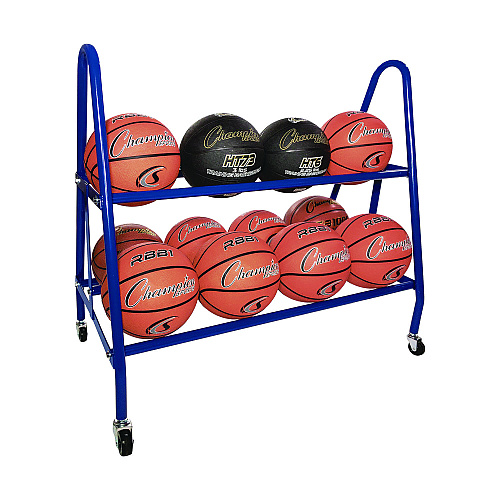Champion Sports Heavy-Duty Deluxe Ball Cart, Metal, 132 lb Capacity, 17.5 x 38 x 35.75, Blue (BRC12)