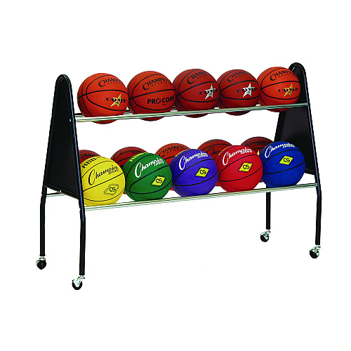 Champion Sports Heavy-Duty Ball Cart, Metal, 132 lb Capacity, 18 x 51 x 38, Black (BRC15)
