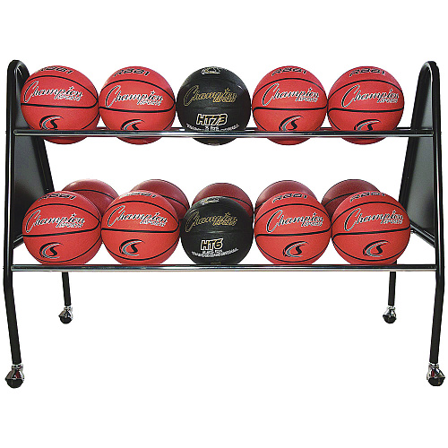 Champion Sports Heavy-Duty Ball Cart, Metal, 132 lb Capacity, 18 x 51 x 38, Black (BRC15)