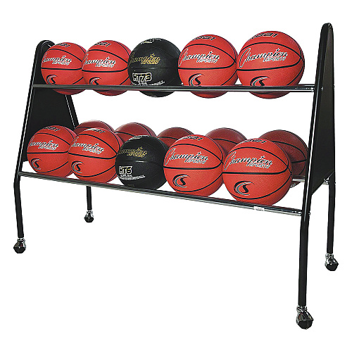 Champion Sports Heavy-Duty Ball Cart, Metal, 132 lb Capacity, 18 x 51 x 38, Black (BRC15)