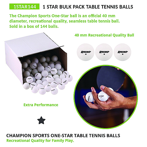 Champion Sports Table Tennis Balls, Official Size, White, 144/Carton (1STAR144)
