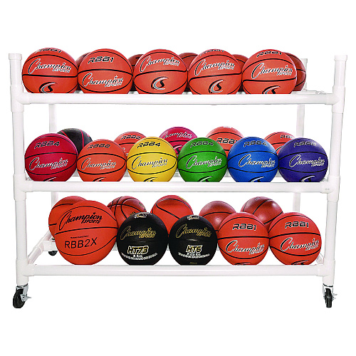 Champion Sports 30 Basketball Heavy-Duty Cart, Heavy-Duty Plastic, 176 lb Capacity, 19 x 55 x 45, White (30CART)