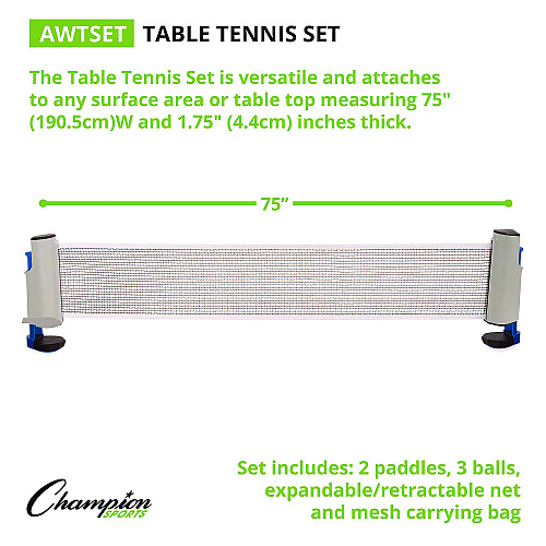 Champion Sports Anywhere Table Tennis Set, with Carry Bag (AWTSET)