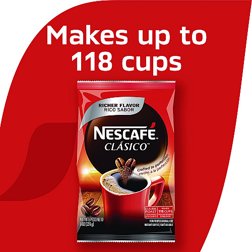Nescaf Clasico Dark Roast Instant Coffee, 8 oz Pouch (70948)