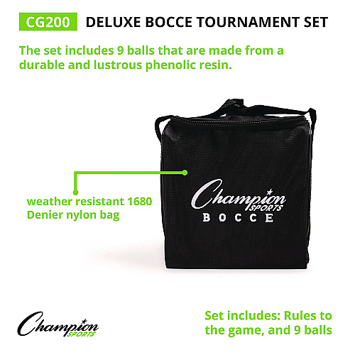 Champion Sports Deluxe Bocce Tournament Set, 4.25" dia Balls, Assorted Colors (CG200)