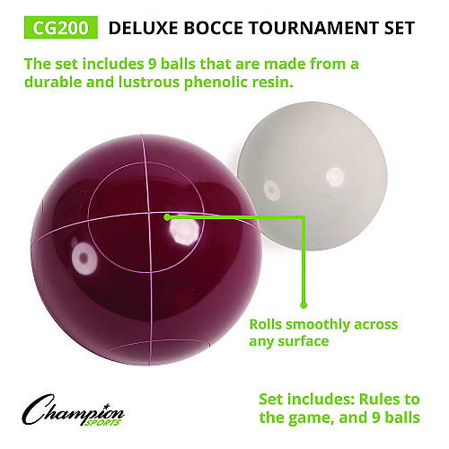 Champion Sports Deluxe Bocce Tournament Set, 4.25" dia Balls, Assorted Colors (CG200)