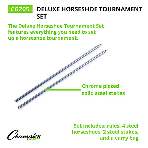 Champion Sports Deluxe Horseshoe Tournament Set, 4 Horseshoes/2 Stakes/Carry Bag/Rule Sheet (CG205)