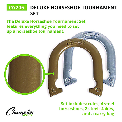 Champion Sports Deluxe Horseshoe Tournament Set, 4 Horseshoes/2 Stakes/Carry Bag/Rule Sheet (CG205)
