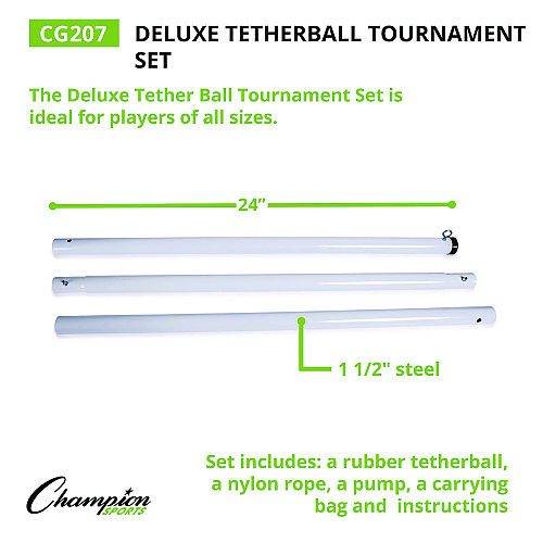 Champion Sports Deluxe Tetherball Tournament Set, Ball/24" Telescopic Poles/102" Cord/Carry Case/Pump/Needle (CG207)