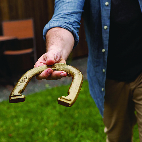 Champion Sports Steel Horseshoe Set, (4) Horseshoes/(2) 24" Stakes/Nylon Carry Bag (IHS100)