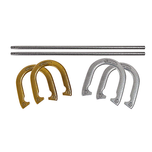 Champion Sports Steel Horseshoe Set, (4) Horseshoes/(2) 24" Stakes/Nylon Carry Bag (IHS100)