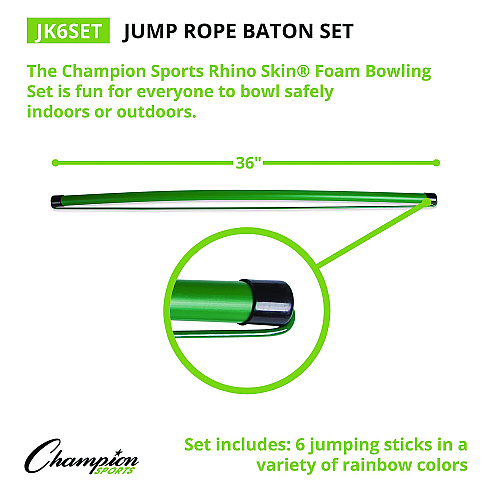 Champion Sports Jump Rope Baton Set, 32", Assorted Colors, 6 Batons/Set (JK6SET)