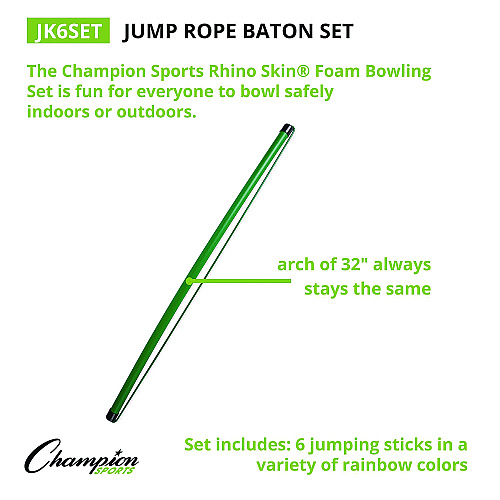 Champion Sports Jump Rope Baton Set, 32", Assorted Colors, 6 Batons/Set (JK6SET)