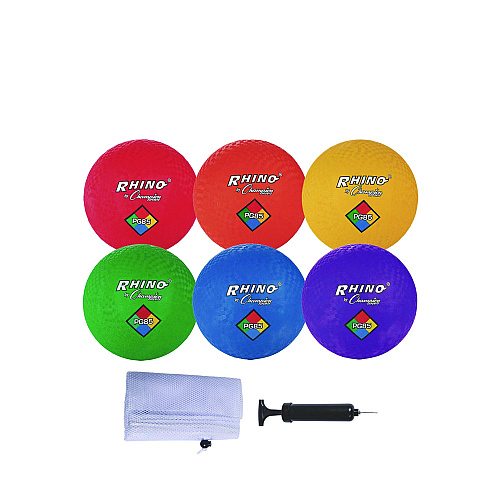 Champion Sports 8.5" Playground Ball Set with Pump, Assorted Colors, 6/Set (PG85XSET)