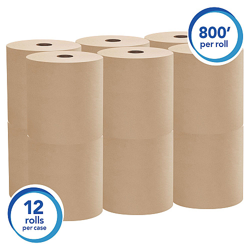 Scott Essential Hard Roll Towels for Business, 1-Ply, 8" x 800 ft, 1.5" Core, Natural, 12 Rolls/Carton (04142)