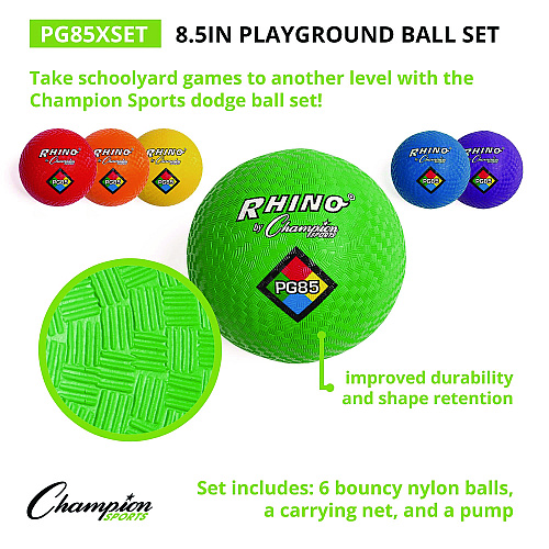 Champion Sports 8.5" Playground Ball Set with Pump, Assorted Colors, 6/Set (PG85XSET)
