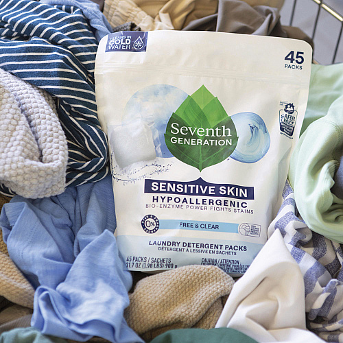 Seventh Generation Natural Laundry Detergent Packs, Powder, Unscented, 45 Packets/Pack, 8/Carton (22977CT)