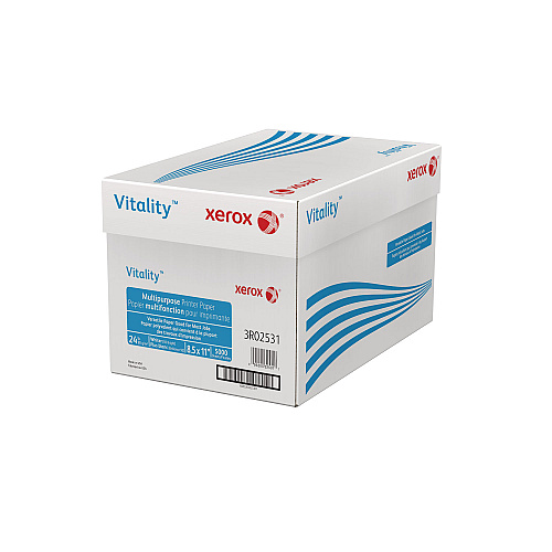 Xerox Vitality Multipurpose Print Paper, 92 Bright, 24 lb Bond Weight, 8.5 x 11, White, 500 Sheets/Ream, 10 Reams/Carton (3R02531)
