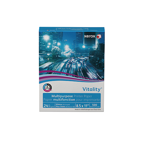 Xerox Vitality Multipurpose Print Paper, 92 Bright, 24 lb Bond Weight, 8.5 x 11, White, 500 Sheets/Ream, 10 Reams/Carton (3R02531)