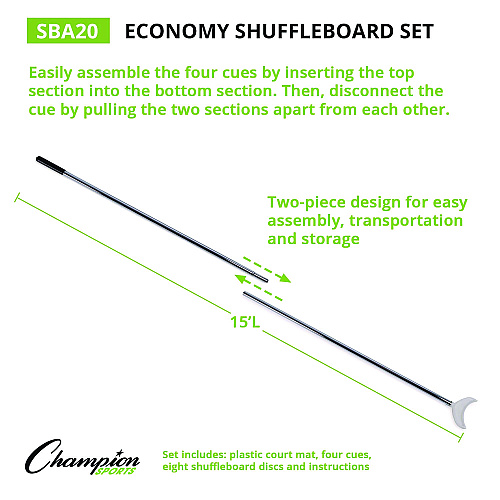 Champion Sports Blacktop Shuffleboard Set, (2) Two-Piece 51" Cues/(8) Discs/Sidewalk Chalk (SBA30)
