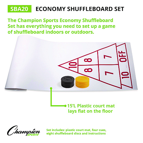 Champion Sports Blacktop Shuffleboard Set, (2) Two-Piece 51" Cues/(8) Discs/Sidewalk Chalk (SBA30)