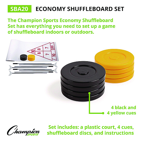 Champion Sports Blacktop Shuffleboard Set, (2) Two-Piece 51" Cues/(8) Discs/Sidewalk Chalk (SBA30)
