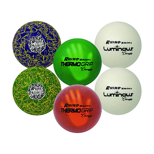 Champion Sports Rhino Skin Variety Dodgeball Set, 6.3" Diameter, Luminous/Spider/ThermoGrip, 6/Set (RXVARIETYSET)