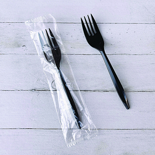 Boardwalk Mediumweight Wrapped Polypropylene Cutlery, Fork, Black, 1,000/Carton (BWKFORKBLPPIW)