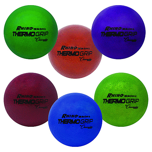 Champion Sports Rhino Skin Thermo Grip Dodgeball Set, 6.3" Diameter, Assorted Colors, 6/Set (RXTHRMSET)