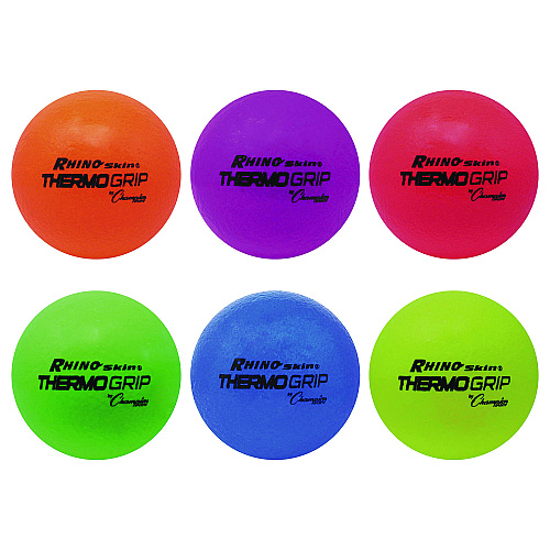 Champion Sports Rhino Skin Thermo Grip Dodgeball Set, 6.3" Diameter, Assorted Colors, 6/Set (RXTHRMSET)