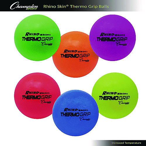 Champion Sports Rhino Skin Thermo Grip Dodgeball Set, 6.3" Diameter, Assorted Colors, 6/Set (RXTHRMSET)