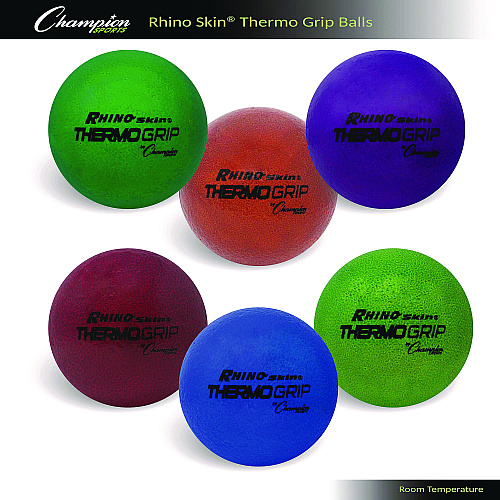 Champion Sports Rhino Skin Thermo Grip Dodgeball Set, 6.3" Diameter, Assorted Colors, 6/Set (RXTHRMSET)