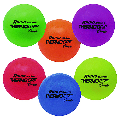 Champion Sports Rhino Skin Thermo Grip Dodgeball Set, 6.3" Diameter, Assorted Colors, 6/Set (RXTHRMSET)