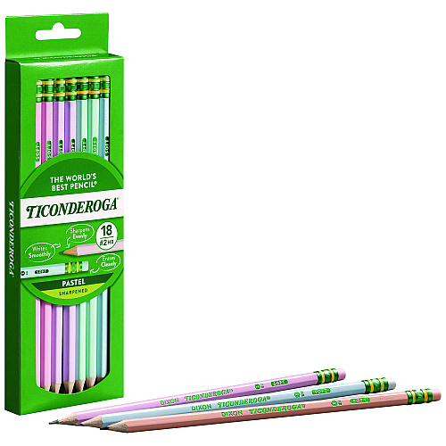 Ticonderoga Pre-Sharpened Pencil, 2.2 mm, HB (#2), Black Lead, Pastel Assorted Barrel, 18/Pack (X13718)