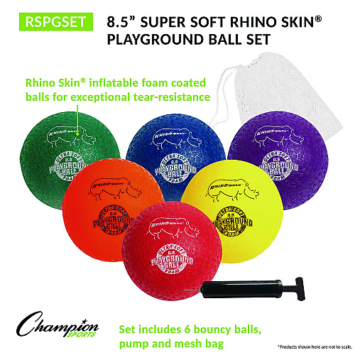 Champion Sports Rhino Soft Playground Ball Set, 8.5" Diameter, Assorted Colors, 6/Set (RSPGSET)