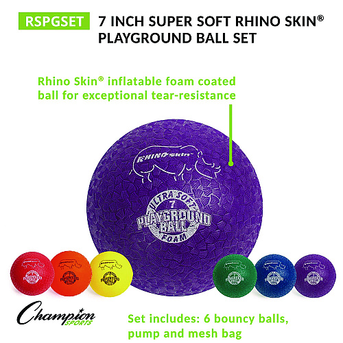 Champion Sports Rhino Soft Playground Ball Set, 8.5" Diameter, Assorted Colors, 6/Set (RSPGSET)