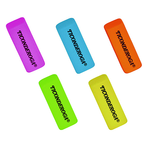 Ticonderoga Neon Wedged Block Erasers, For Pencil Marks, Slanted-Edge Rectangular Block, Medium, Assorted Colors, 30/Box (X38930)