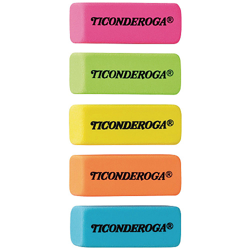 Ticonderoga Neon Wedged Block Erasers, For Pencil Marks, Slanted-Edge Rectangular Block, Medium, Assorted Colors, 30/Box (X38930)