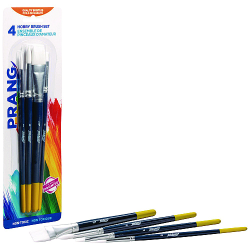 Prang Hobby Four-Brush Set, Assorted, Synthetic, Flat; Round, 4/pack (X94006)