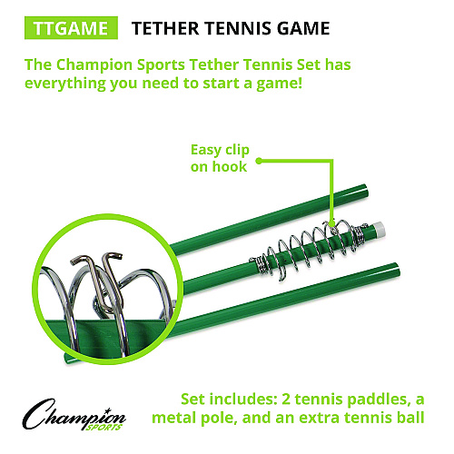 Champion Sports Tether Tennis Game Set, Two Paddles, Two Tennis Balls (TTGAME)